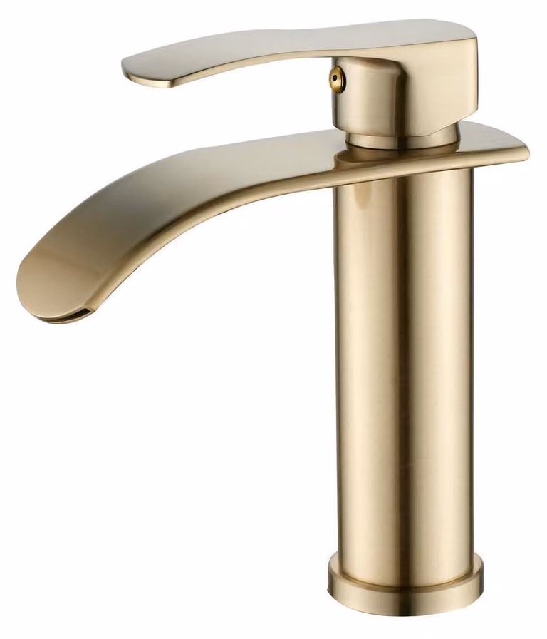 Miscelatore monocomando per lavabo, modello "waterfall", finitura oro spazzolato, attacco G3/8", per acqua fredda e calda