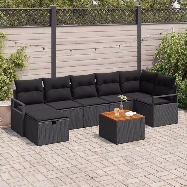Set Divano da Giardino 8 pz Nero polyrattan 3359548