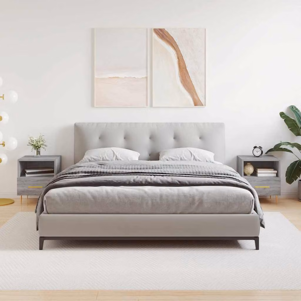 Set di 2 comodini moderni vidaXL in legno multistrato e metallo, colore grigio Sonoma, L 40 cm x P 35 cm x H 47,5 cm
