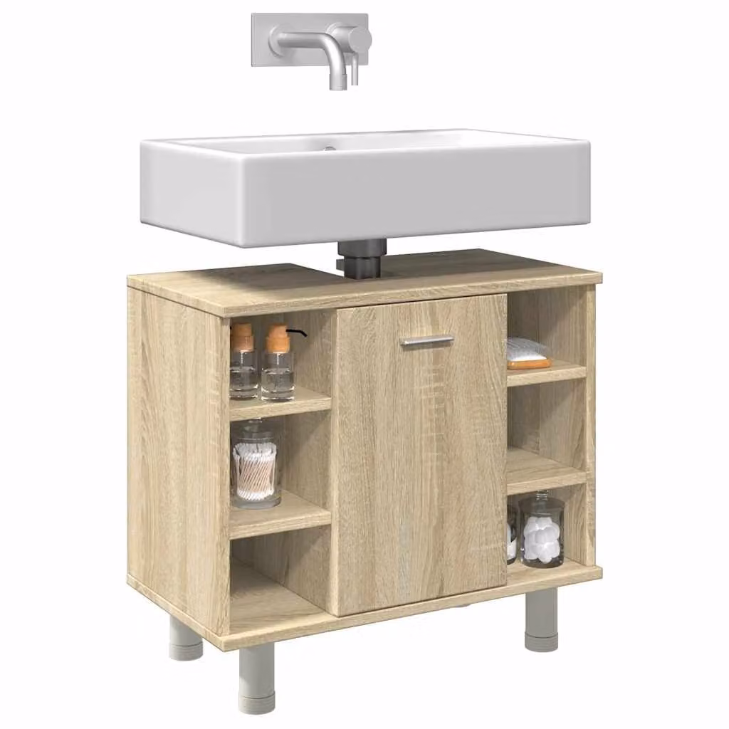 Mobile da bagno vidaXL in legno multistrato e MDF, colore Rovere Sonoma, L: 60 cm, P: 32 cm, H: 53,5 cm