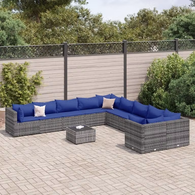 Maison Exclusive - Set da giardino 11 pezzi con cuscini Grigio Poly Rattan