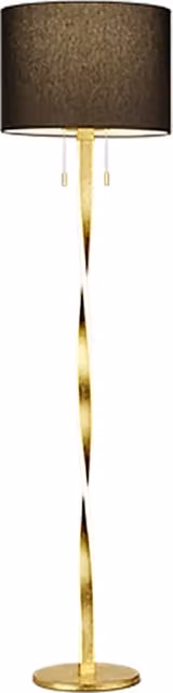 Piantana con paralume, metallo e tessuto, nero e oro, H 160 cm, Nandor