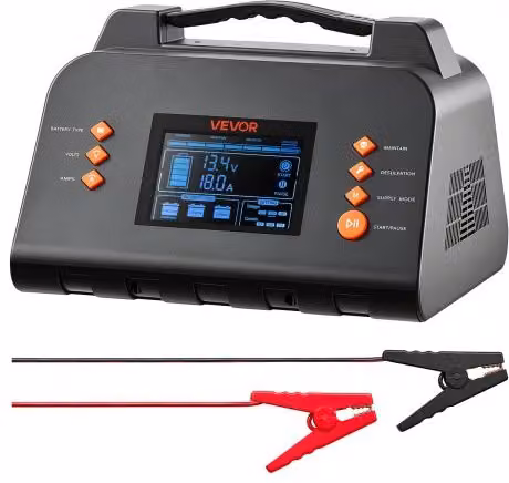 VEVOR Caricabatterie Intelligente 20A 12V/24V per Batterie al Litio LiFePO4 e Piombo con Schermo LCD da 3,8 pollici, Colore Nero