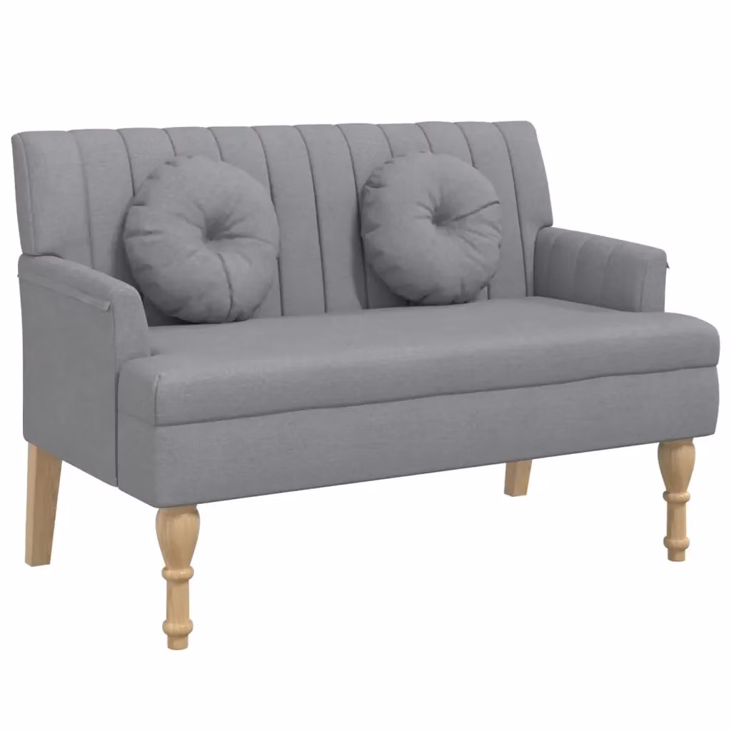 Panca con Cuscini Design Mania Grigio Chiaro in Tessuto e Legno L: 113 cm, P: 64,5 cm, H: 75,5 cm – 2