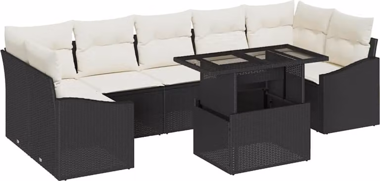 Set Divano da Giardino con archiviazione 8 pcs Nero Poly Rattan