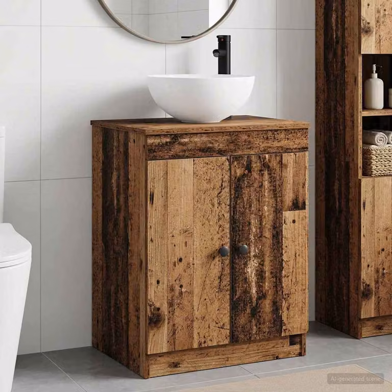 vidaXL Mobile Set di mobili per il bagno moderno in legno e metallo marrone e nero L/P/H: 70 x 41 x 54 cm