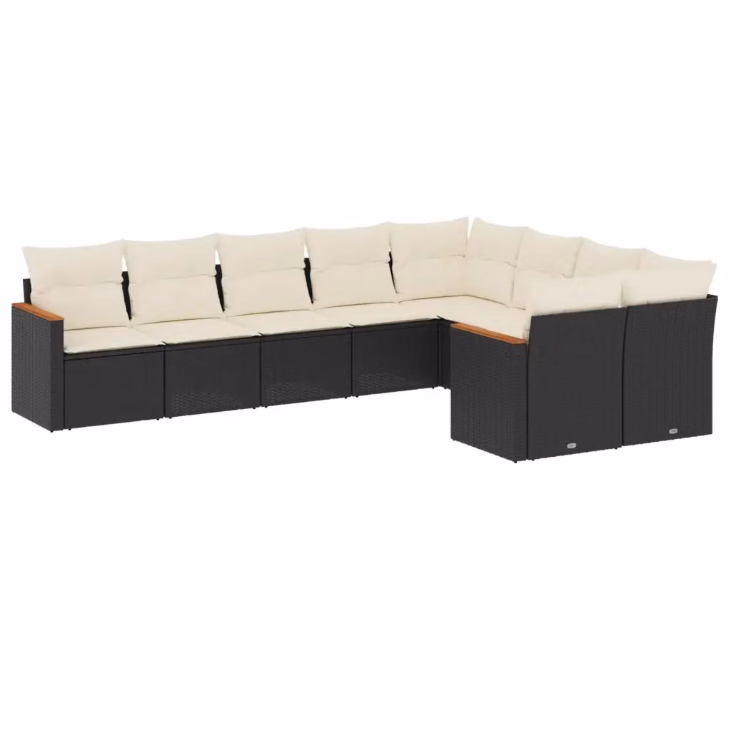 Set di divani da giardino vidaXL in rattan con cuscini neri e struttura in acciaio verniciato a polvere, 9 pezzi – 2