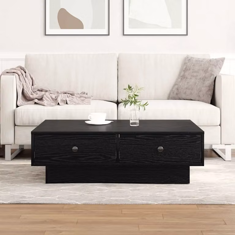 vidaXL Tavolino da salotto quadrato in rovere e nero, L 90 x P 90 x H 28 cm