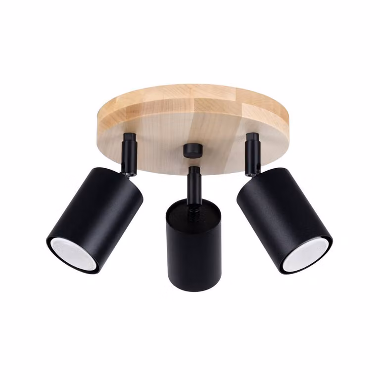 Lampada a soffitto VERDO 3P nero 3xGU10 10W acciaio/legno 17x33x33cm Sollux Lighting