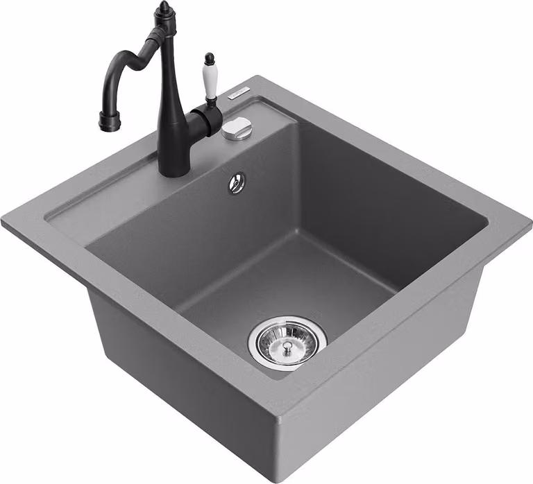 Mexen Vito lavello in granito a 1 vasca con miscelatore da cucina Carla, grigio - 6503-71-670700-70