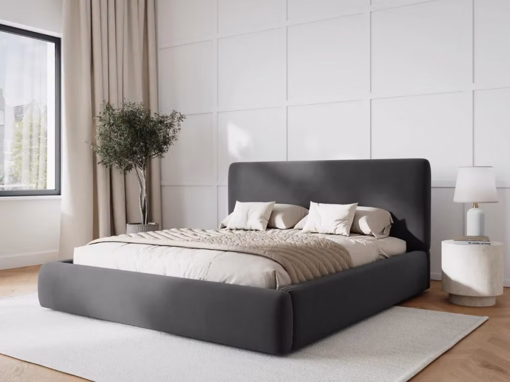 Letto con cassettone e testiera Colonel Cosmopolitan Design in velluto grigio scuro L: 140 cm x P: 200 cm – 2