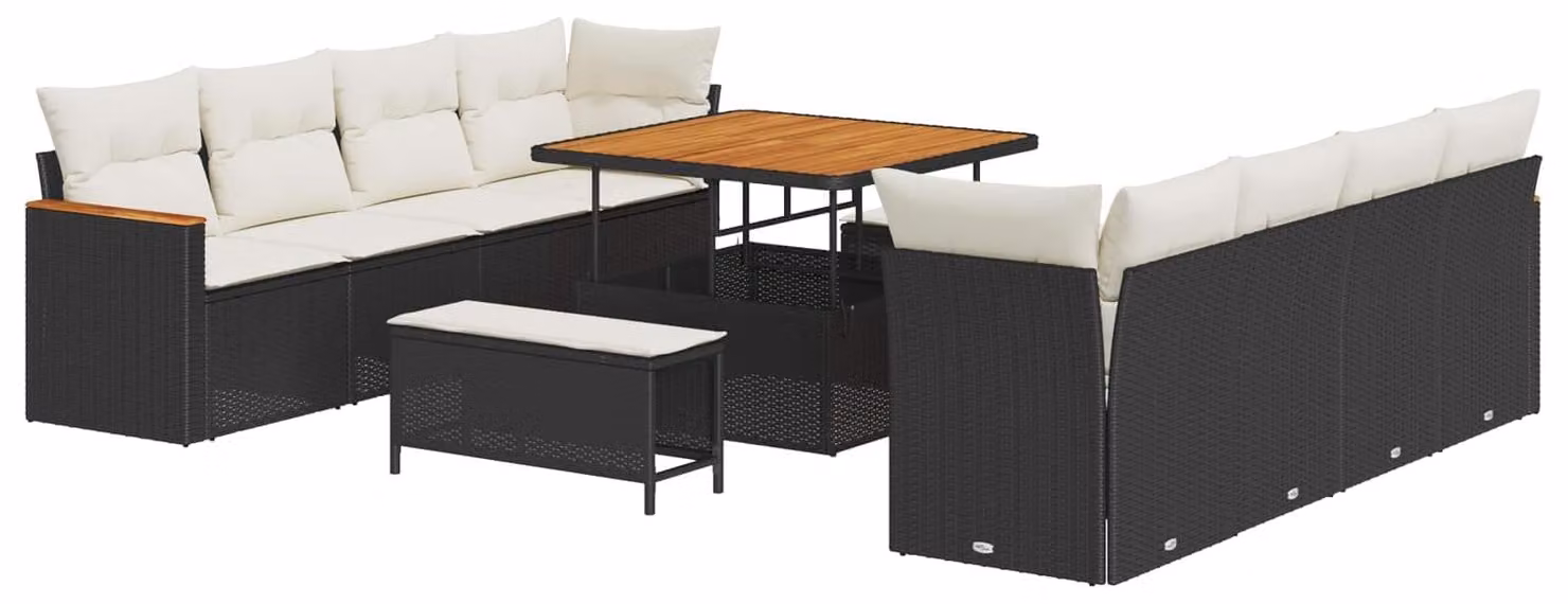 Set Divano da Giardino 11 pcs Nero polyrattan