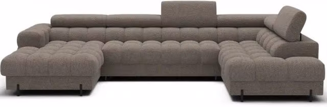 Divano panoramico convertibile FERARIA MEUBLORAMA Beige, forma a U con angolo destro, funzione letto e poggiatesta regolabile, L/P/H: 358 x 93 x 202 cm – 1