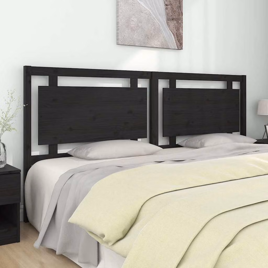 vidaXL Testiera per Letto in Legno Massello di Pino Nero, Stile Rustico, L 205,5 x P 4 x H 100 cm