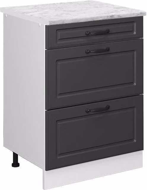 Mobiletto base per cucina R-Line Antracite rustico/Bianco 60 cm PL Marmo Vicco