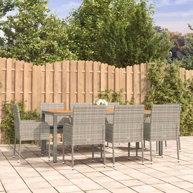 Set da Pranzo da Giardino 9 pz con Cuscini in Polyrattan Grigio 3185022