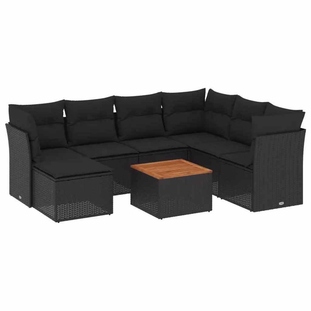 vidaXL Set Divani da Giardino a L in Polyrattan Nero con 8 Cuscini e Tavolino da Esterno – 2