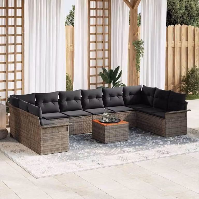 Maison Exclusive - Set Divano da Giardino con cuscino 11 pcs Grigio polyrattan