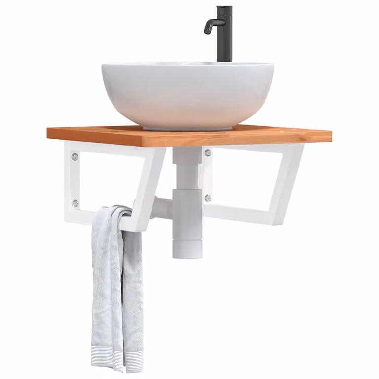 vidaXL Ripiano da parete per bagno in legno di faggio e metallo bianco