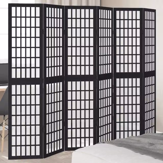Divisorio Ambienti | Divider per stanze | Paravento 6 Pannelli Nero Legno Massello di Paulownia