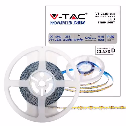 Strip LED SMD2835 18W/m 5m 238 LED/m 135LM/W 24V 6500K IP20 10mm