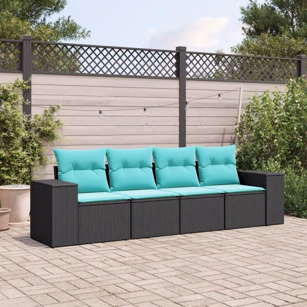 Maison Exclusive - Set divano da giardino a 4 pezzi con cuscini, in polyrattan nero