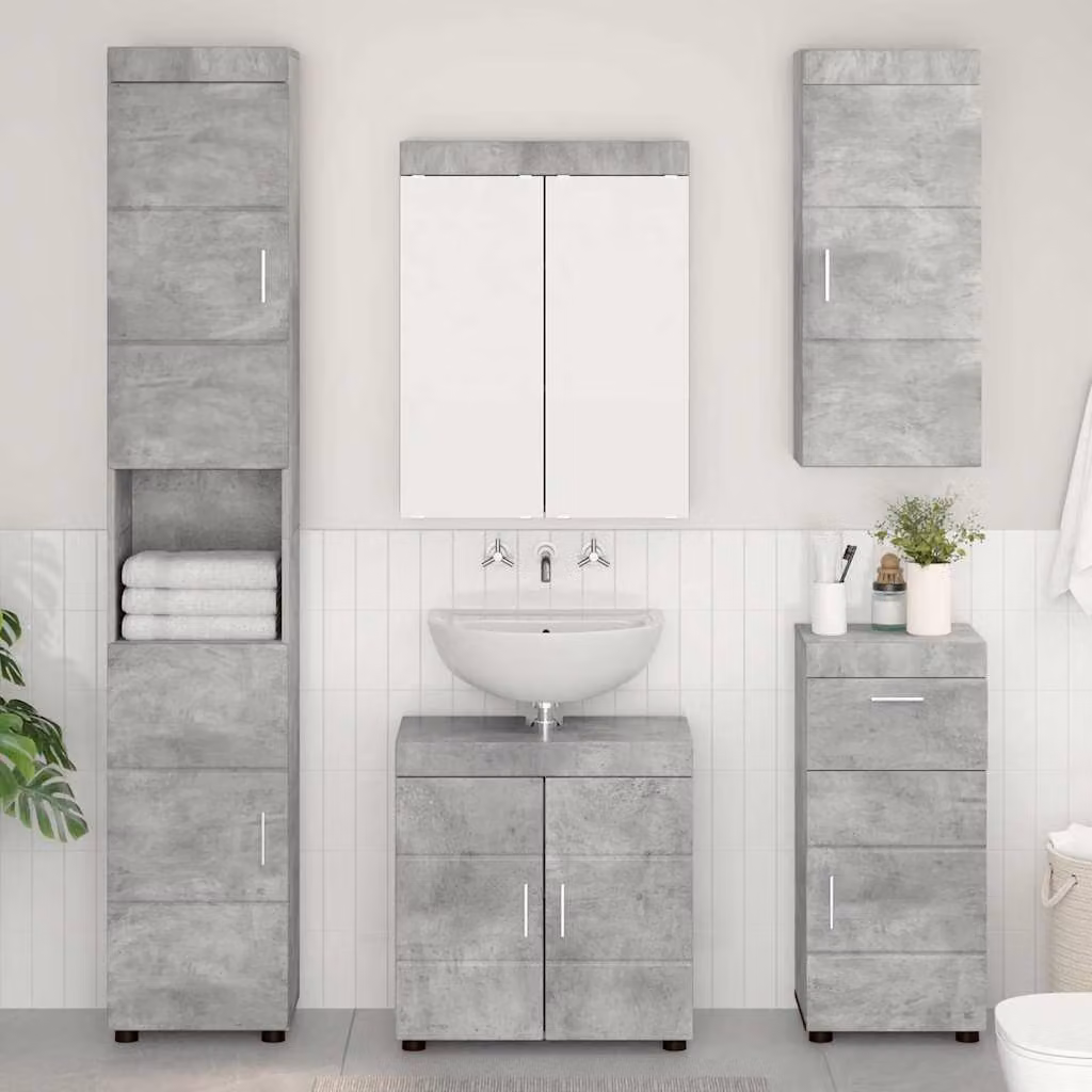 Set di mobili per il bagno vidaXL TULUM 5 pezzi Grigio con illuminazione LED e design moderno