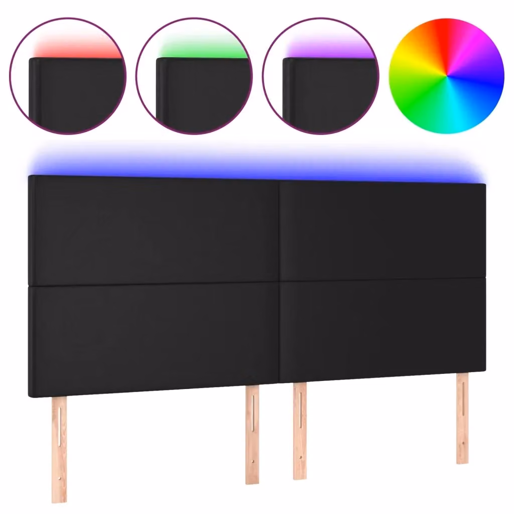 Testiera con LED Design Mania in similpelle nera con porta USB, L: 180 cm, H: 118-128 cm, P: 5 cm – 2