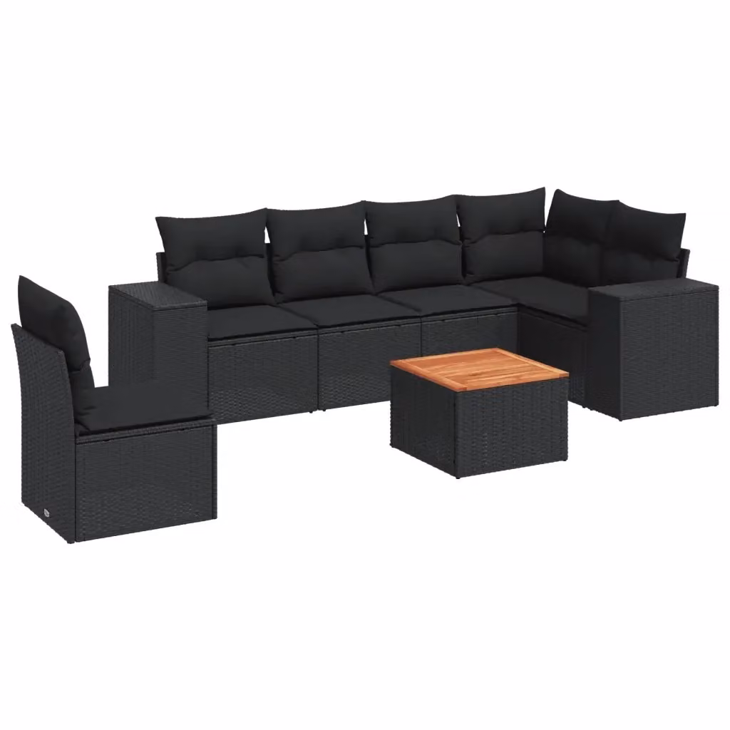 vidaXL Set Divani da Giardino a L con Cuscini 7pz Nero Polyrattan e Telaio in Metallo – 2
