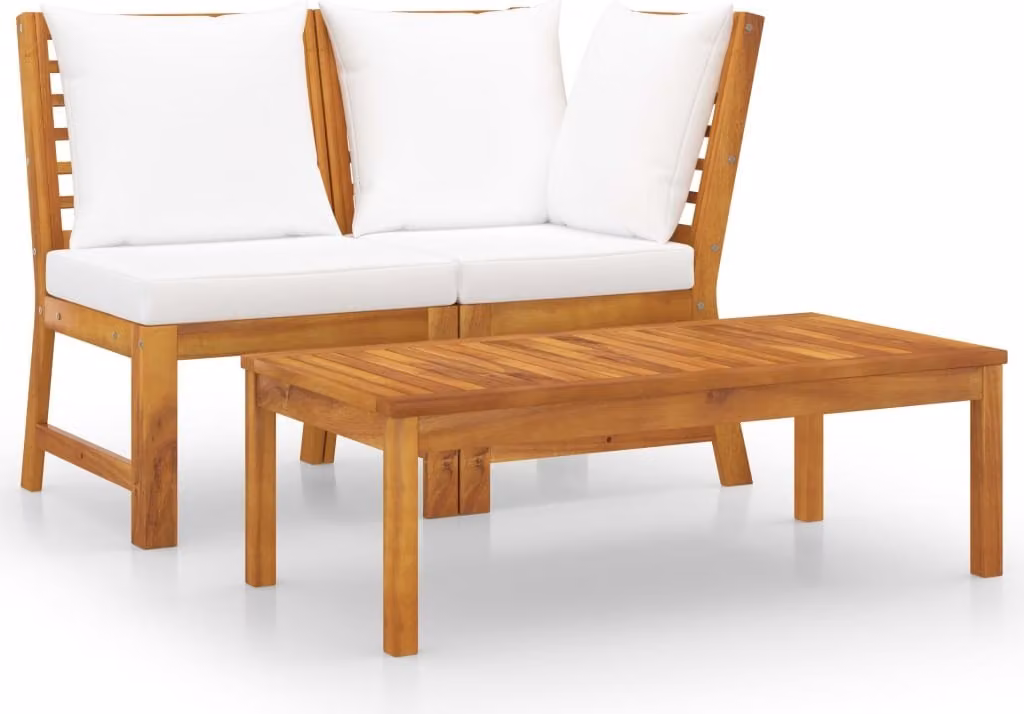 Set Divani da Giardino 3 pz con Cuscini Crema in Legno Acacia
