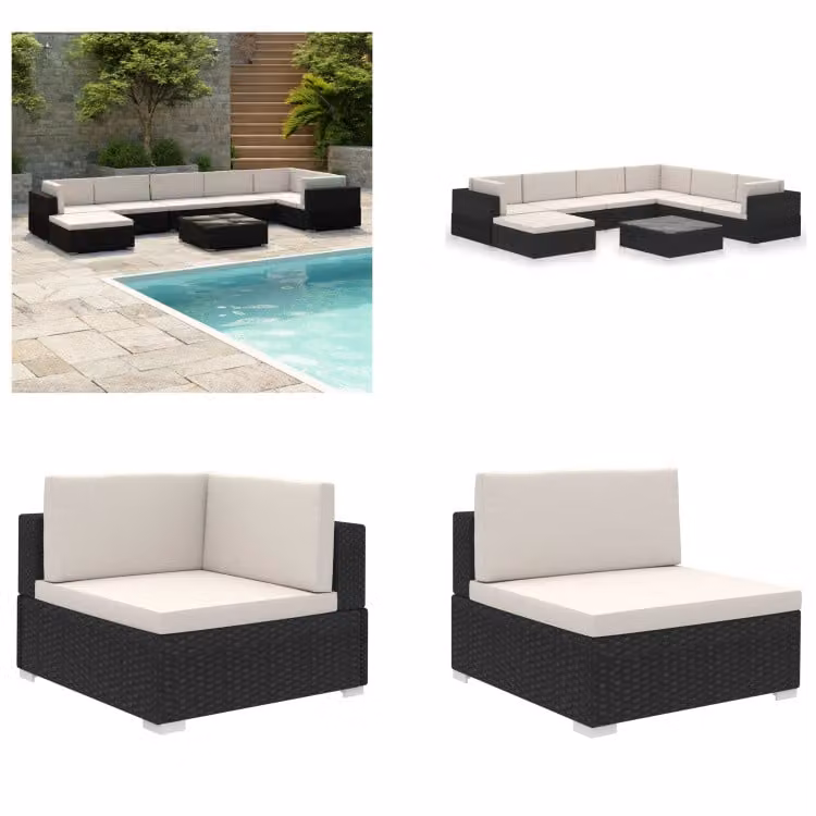 vidaXL set salotto da giardino 8 pezzi con cuscini in poly rattan nero - Set mobili da giardino - Set mobili da giardino - Tavolo da giardino - Tavoli da giardino