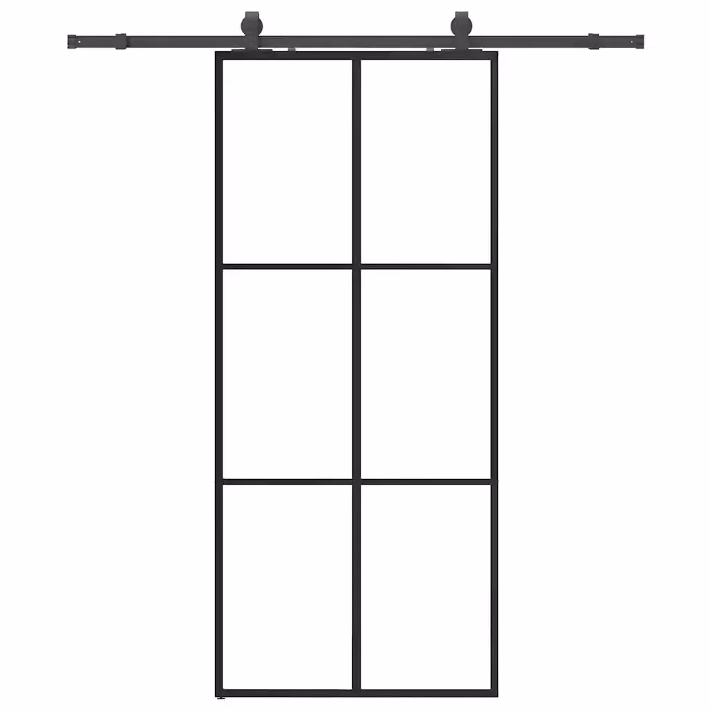 Porta Scorrevole Moderna VIDAXL in Vetro Trasparente con Telaio in Alluminio e Ferramenta Nera L: 90 cm, H: 205 cm – 2