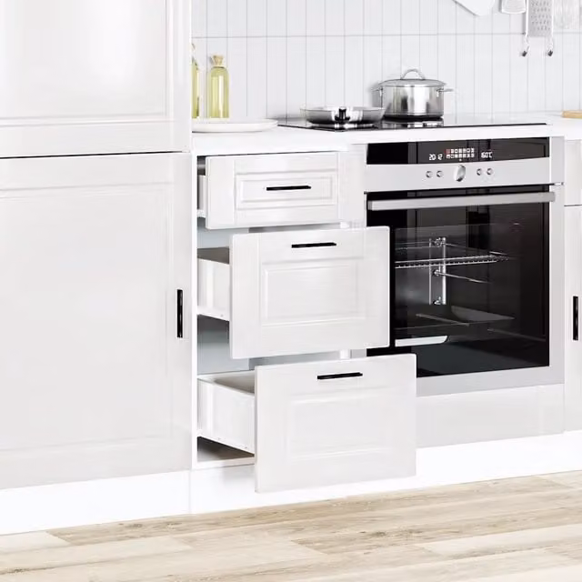 Mobiletto da cucina base vidaXL bianco lucido in MDF con ante e cassetti