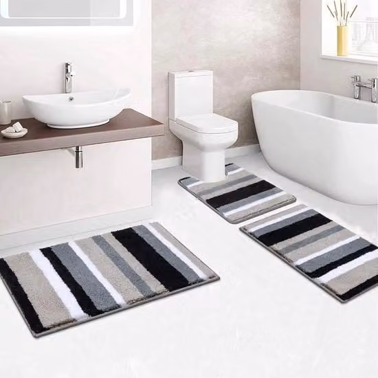Set di 3 tappeti da bagno Pauwer in microfibra antiscivolo e assorbenti, lavabili in lavatrice, colore nero