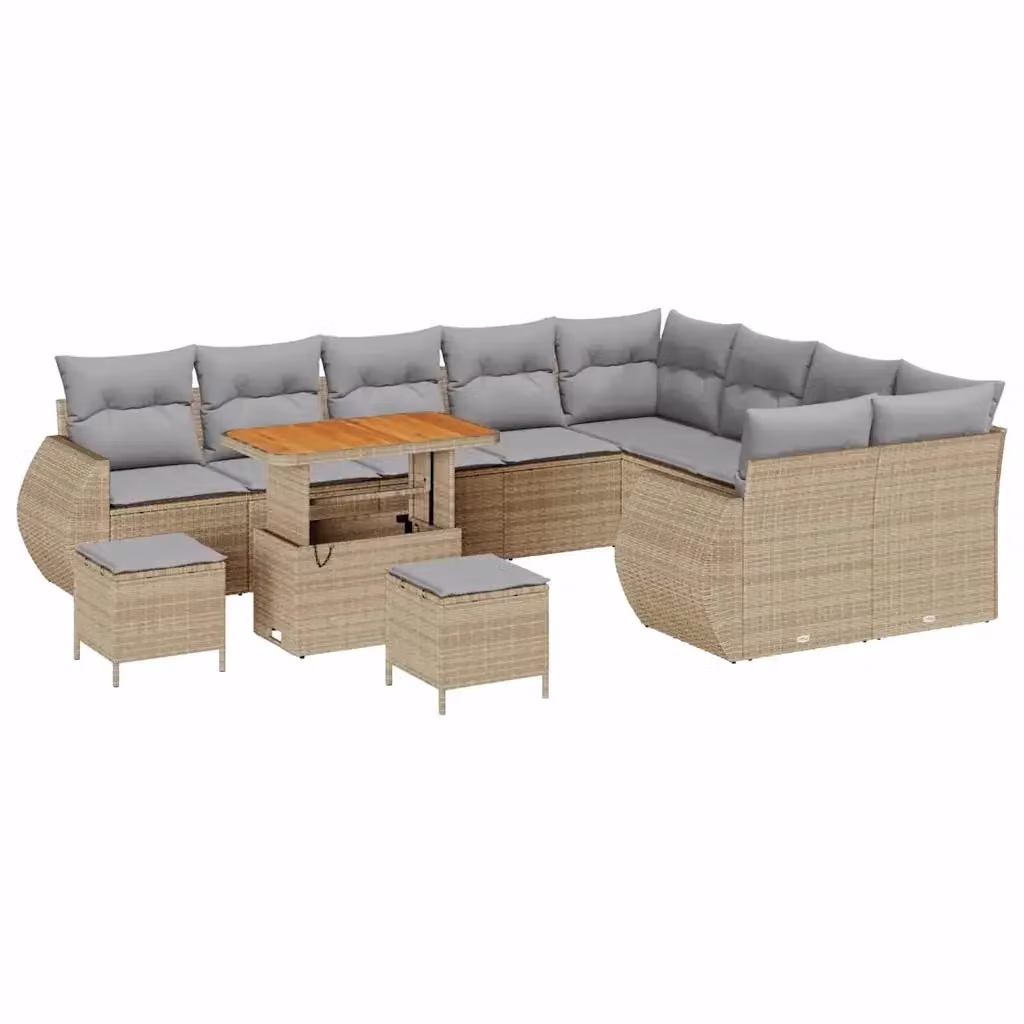 Set Divano da Giardino Moderno vidaXL da 12 Pezzi Beige con Cuscini e Tavolino in Polyrattan e Acciaio – 2