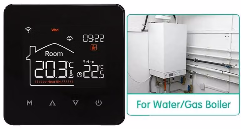 Termostato intelligente, controllo tramite Wi-Fi, attivazione vocale, compatibile con caldaie a gas e acqua