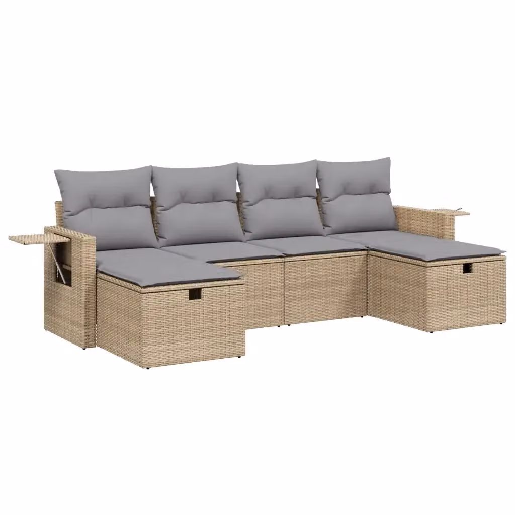 Set Divano da Giardino a L vidaXL 6 pz con Cuscini Beige e Grigio in Polyrattan e Metallo – 2