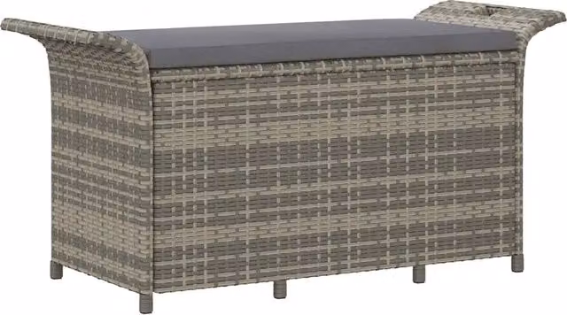 Panchina da Giardino | Panca da Giardino con Cuscino Grigio 116x46x57 cm in Polyrattan