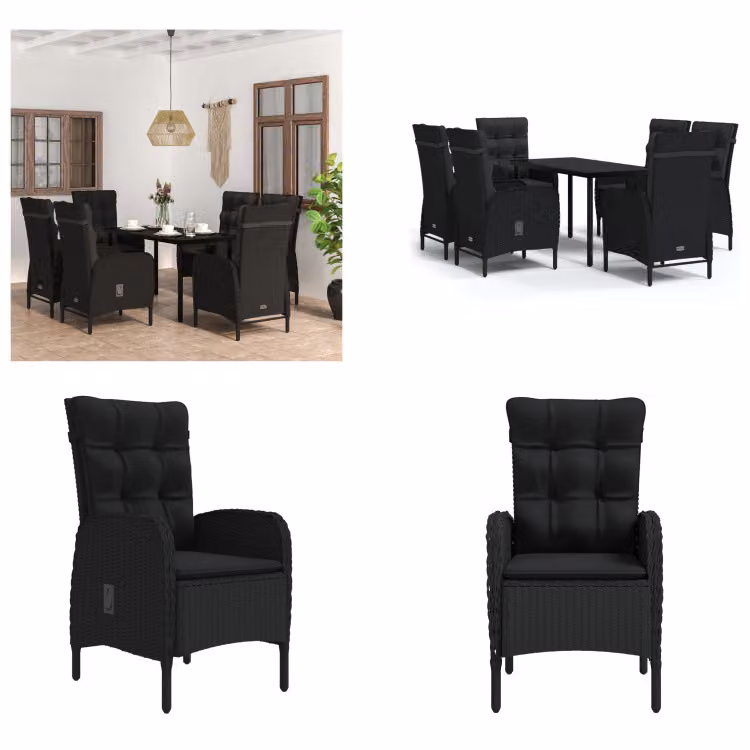 vidaXL Set da pranzo da giardino 7 pezzi con cuscini nero - Set da pranzo da giardino - Set da pranzo da giardino - Set di mobili da giardino - Set di mobili da giardino