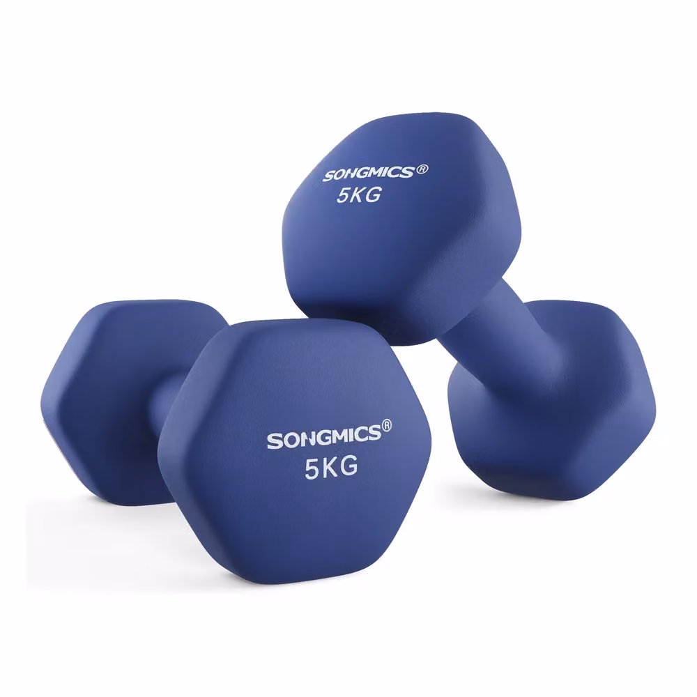 Set di Manubri Esagonali con Superficie in Vinile per Esercizio, Blu Porto / 2x5 kg