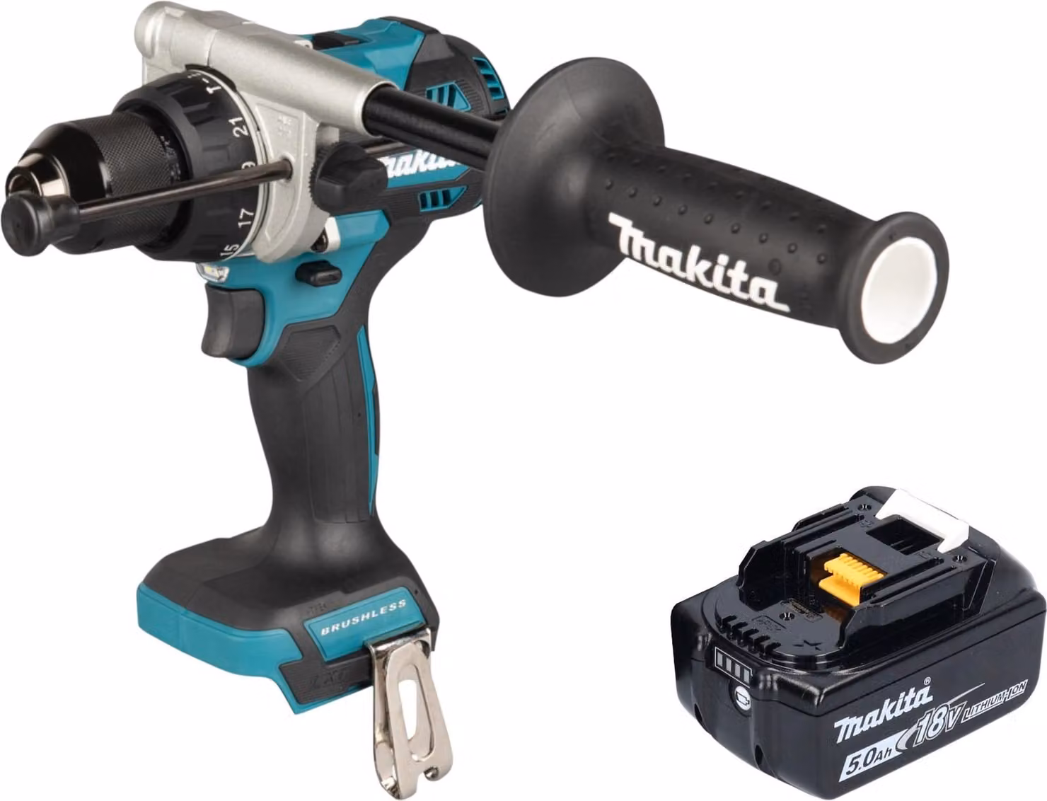 Makita DHP 492 T1 Trapano avvitatore a percussione a batteria 18 V 141 Nm Brushless + 1x batteria 5,0 Ah - senza caricabatteria