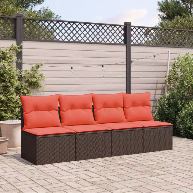 Divano da giardino moderno vidaXL a 4 posti in polyrattan marrone con cuscini imbottiti e coperture rimovibili – 1