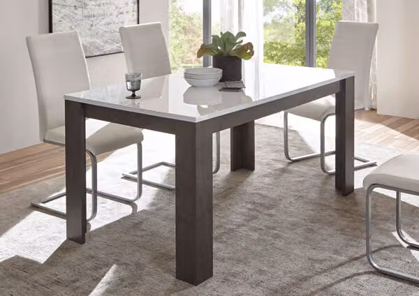Tavolo da pranzo Etero 158-200x88cm cemento scuro / bianco lucido tavolo da cucina moderno