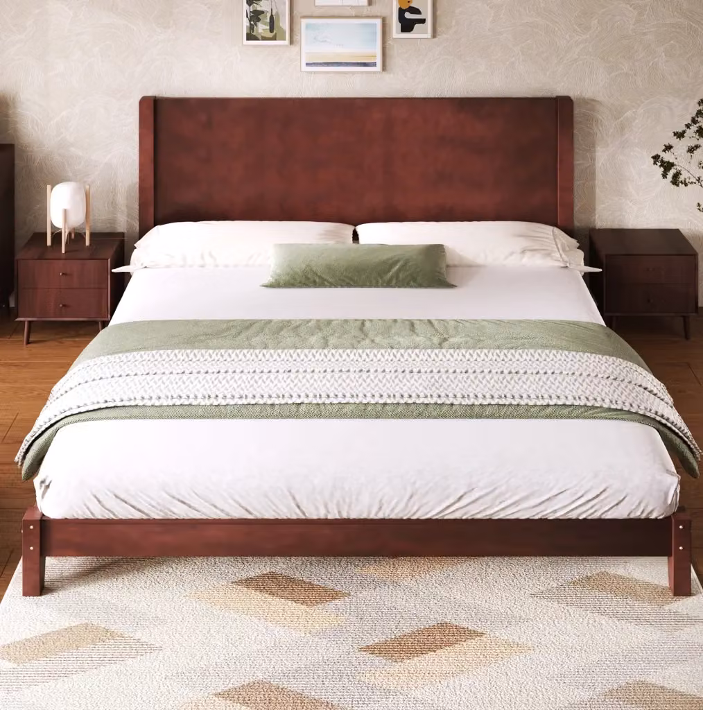 Letto a piattaforma MODFU marrone con testiera e rete a doghe in legno di pino e MDF L/P: 180 x 200 cm – 2