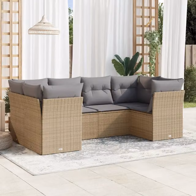 Set Divano da Giardino 6 pz con Cuscini Beige in Polyrattan 3249948