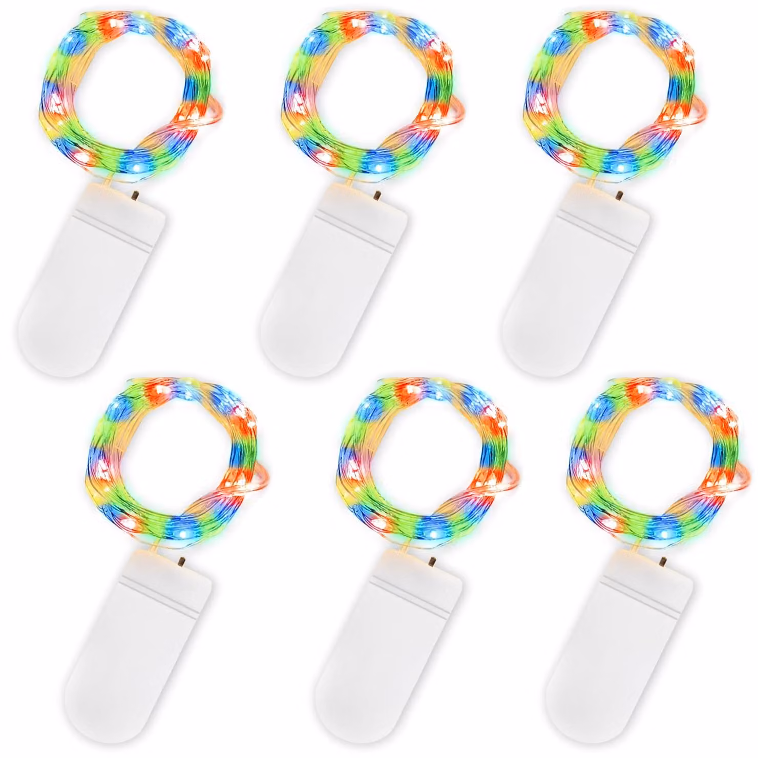 Mini catena luminosa, set da 6, 20 LED, 2 metri, impermeabile, multicolore