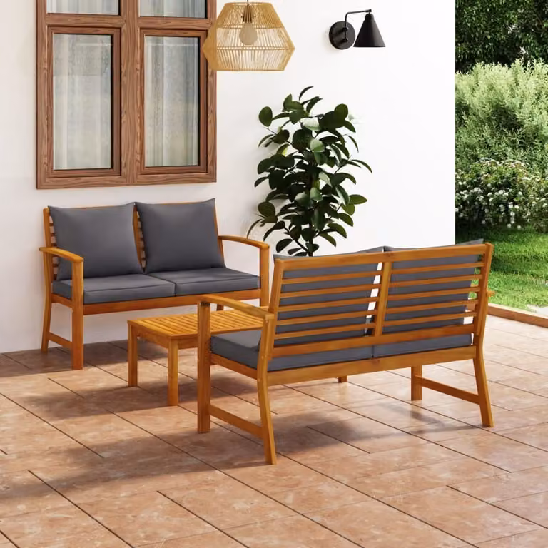 Maison Exclusive - Set da giardino 3 pezzi con cuscini in legno massello di acacia