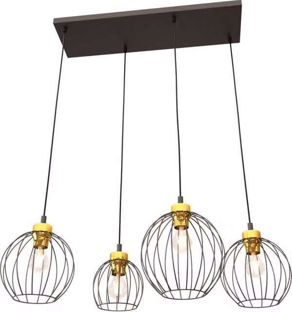 Lampada a sospensione industriale Euryphaessa Luceart-Classic con 4 luci lineari in metallo nera e oro