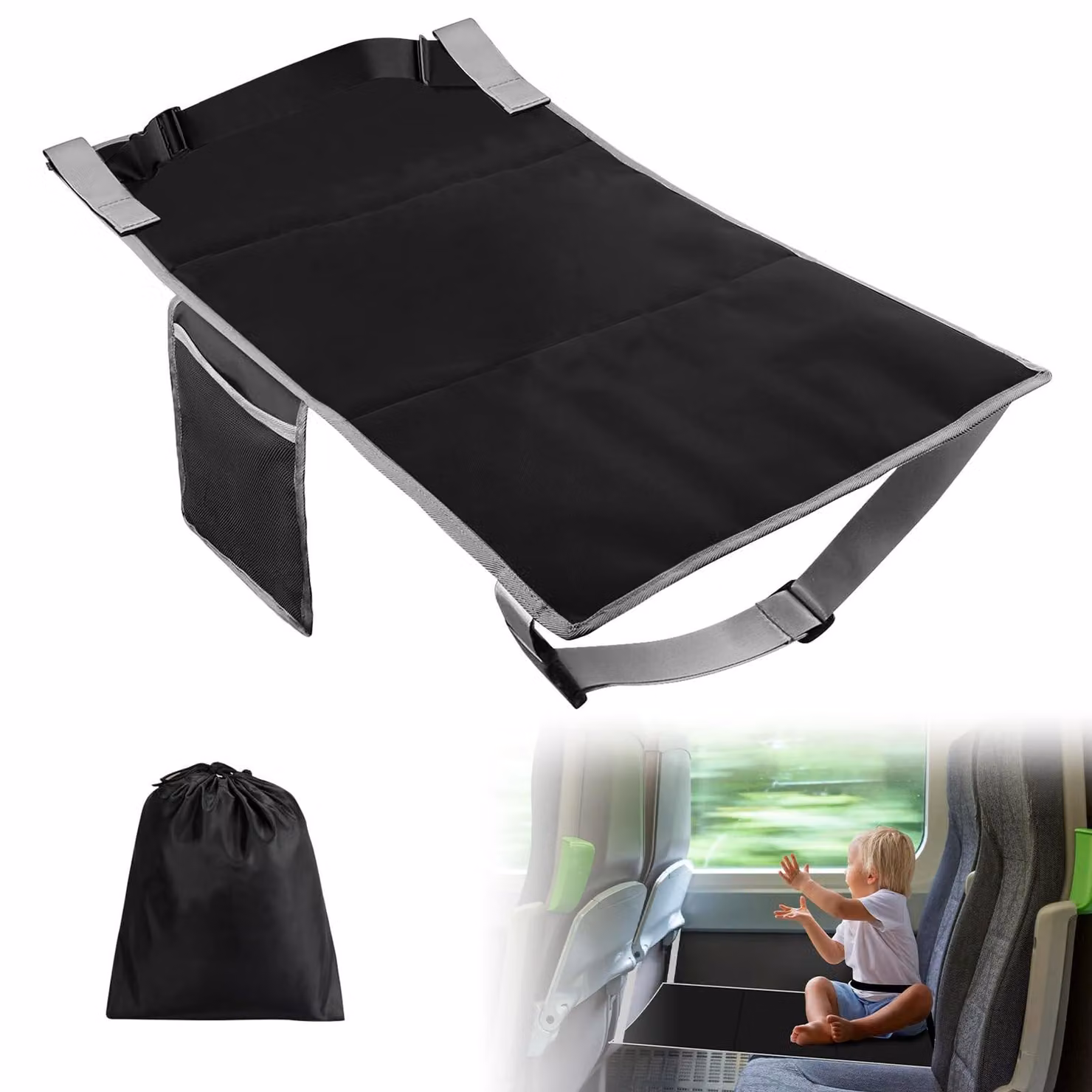 Prolunga per poggiapiedi portatile - Poggiapiedi per aerei - Poggiapiedi per bambini - Viaggi confortevoli - Nero - Viaggi rilassanti