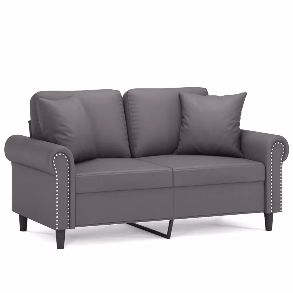 vidaXL Divano a 2 Posti Moderno in Similpelle Grigio con Cuscini e Struttura in Metallo L: 152 cm, P: 80 cm, H: 77 cm – 2